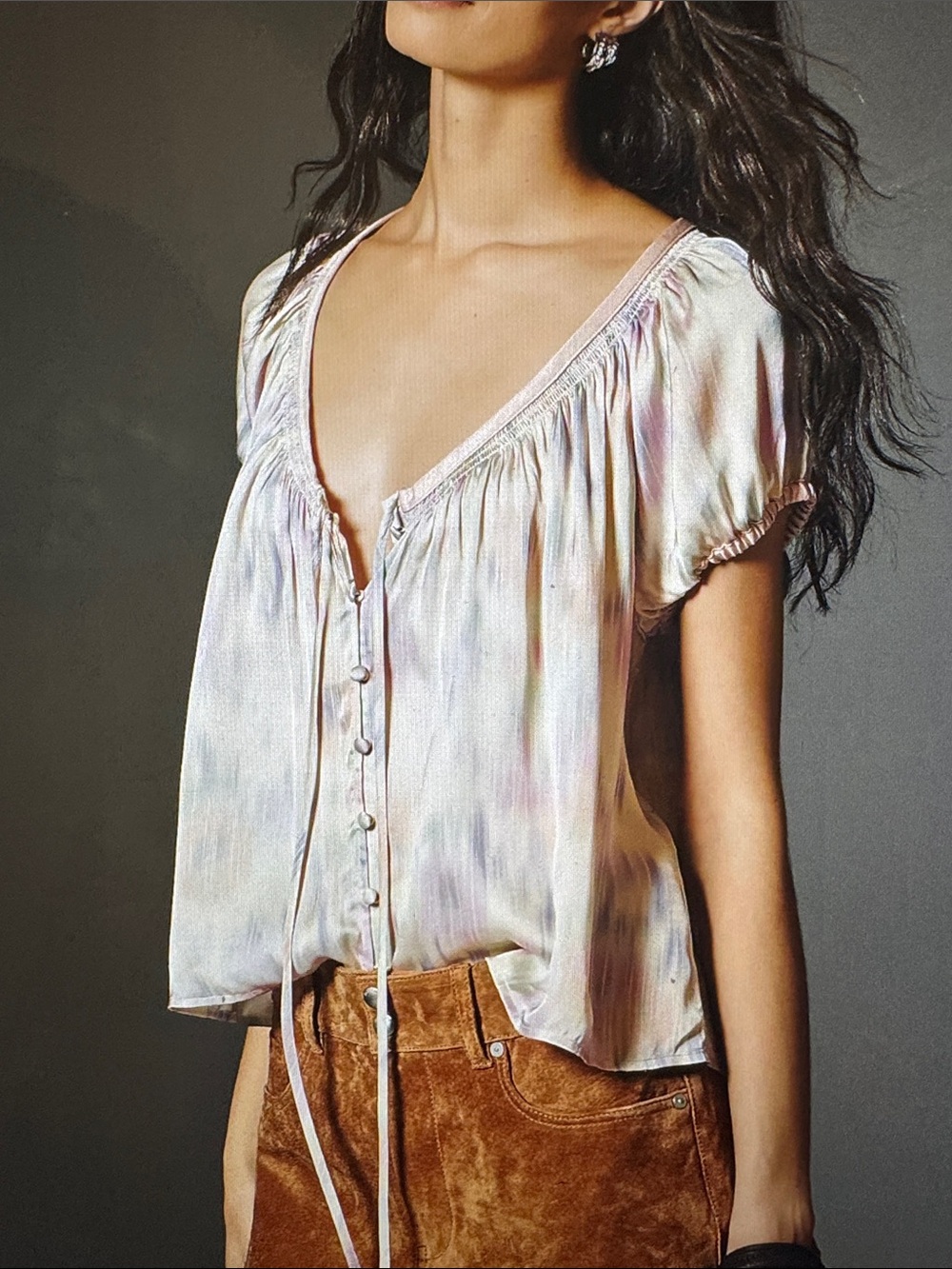 By Anthropologie Silken Puff Sleeve Buttondown Blouse